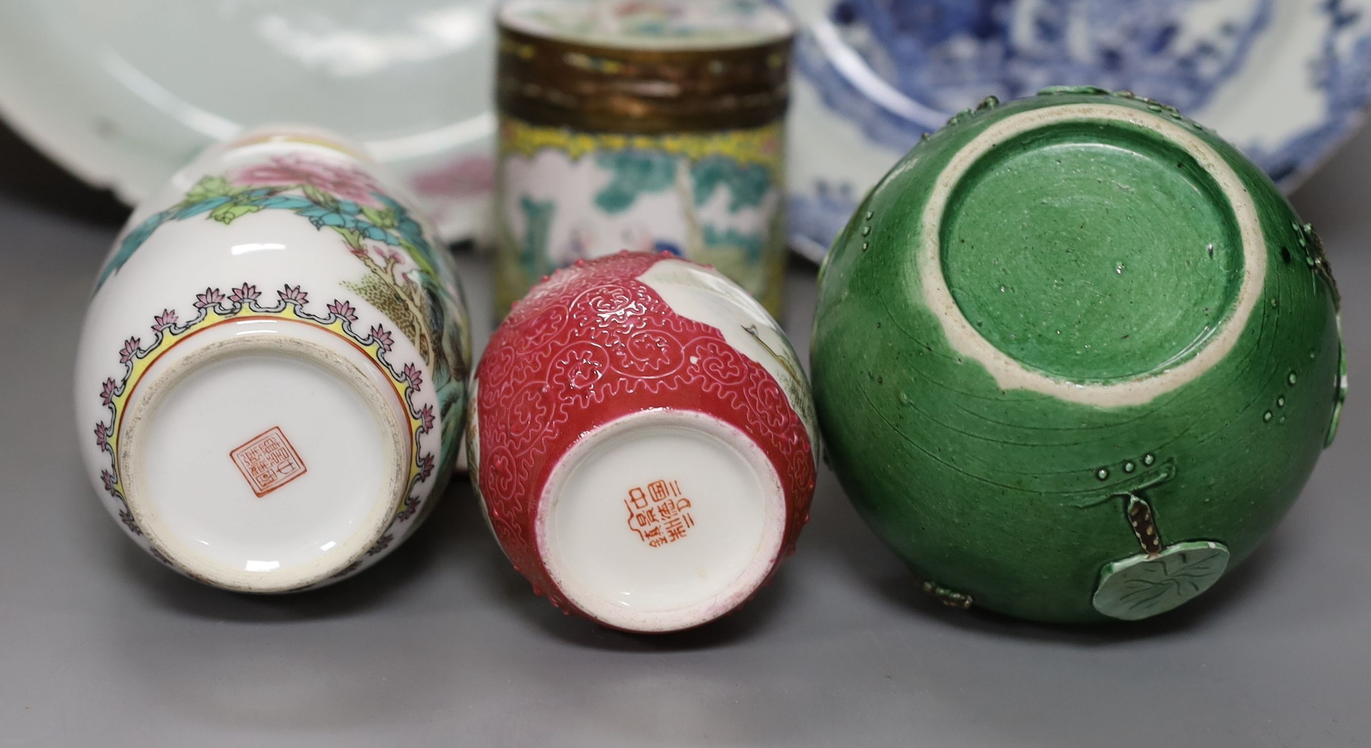 A group of 18th-20th century Chinese porcelain, Canton enamel jar, etc.